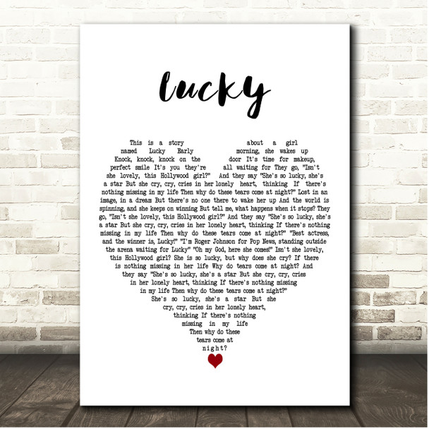 Britney Spears Lucky White Heart Song Lyric Print