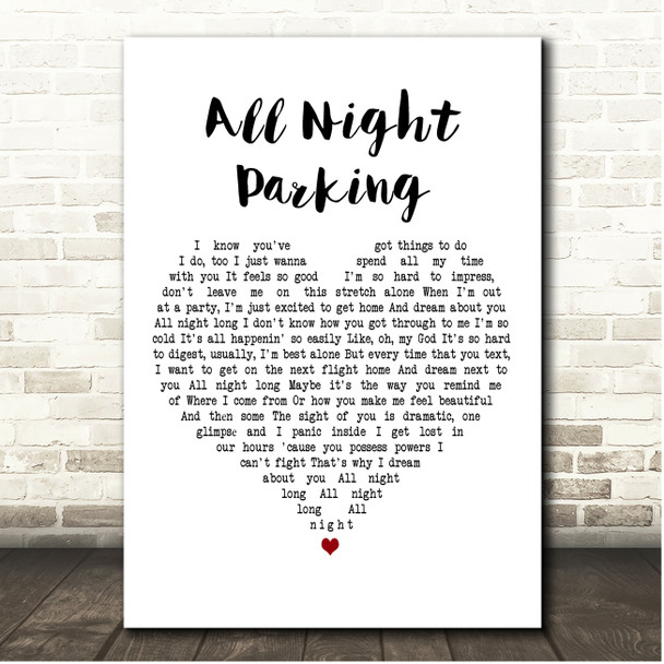 Adele All Night Parking White Heart Song Lyric Print