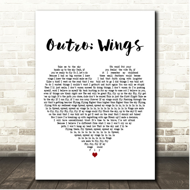 BTS Outro Wings White Heart Song Lyric Print