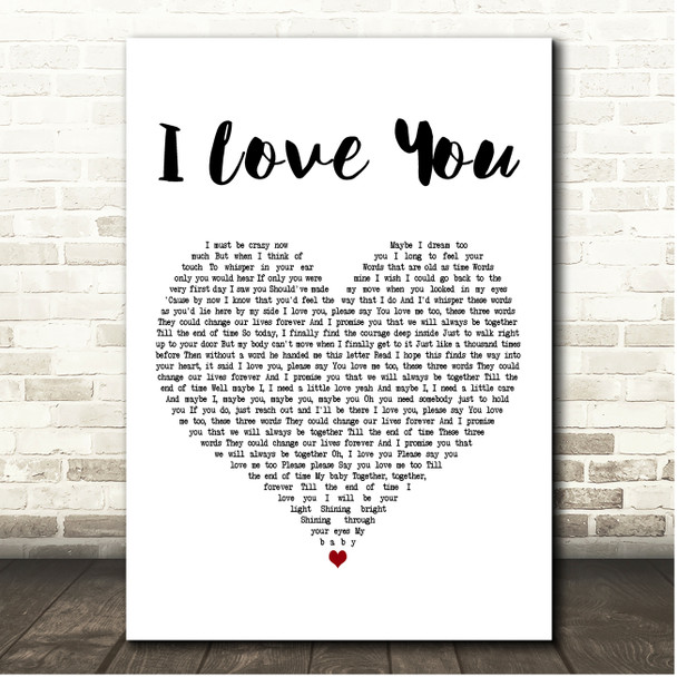 Céline Dion I Love You White Heart Song Lyric Print