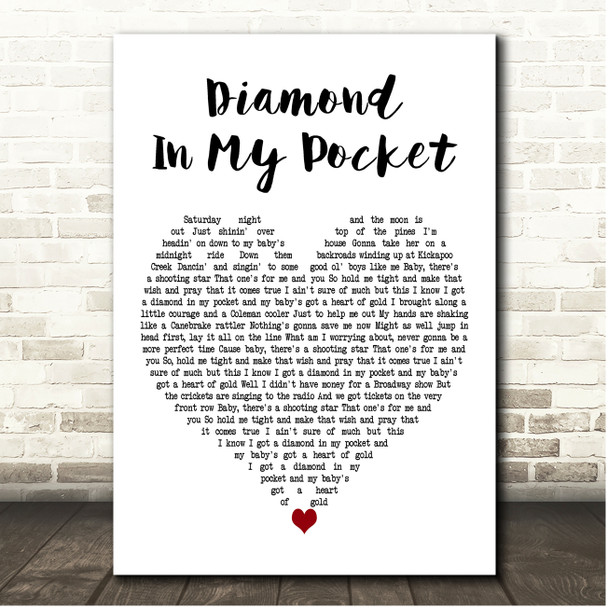 Cody Johnson Diamond In My Pocket White Heart Song Lyric Print