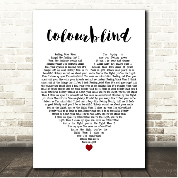 Darius Campbell Colourblind White Heart Song Lyric Print