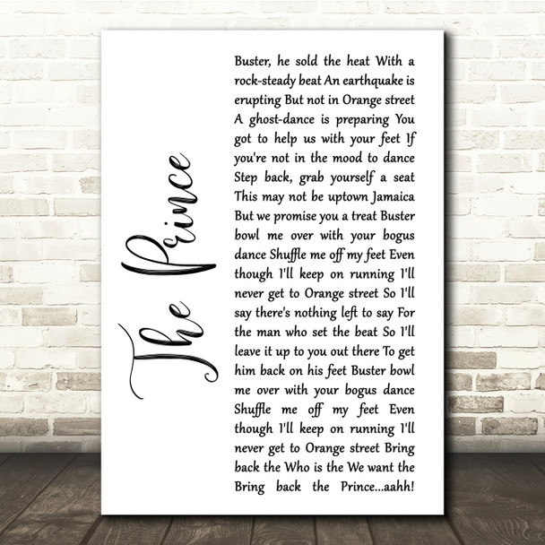 Madness The Prince White Script Song Lyric Quote Print