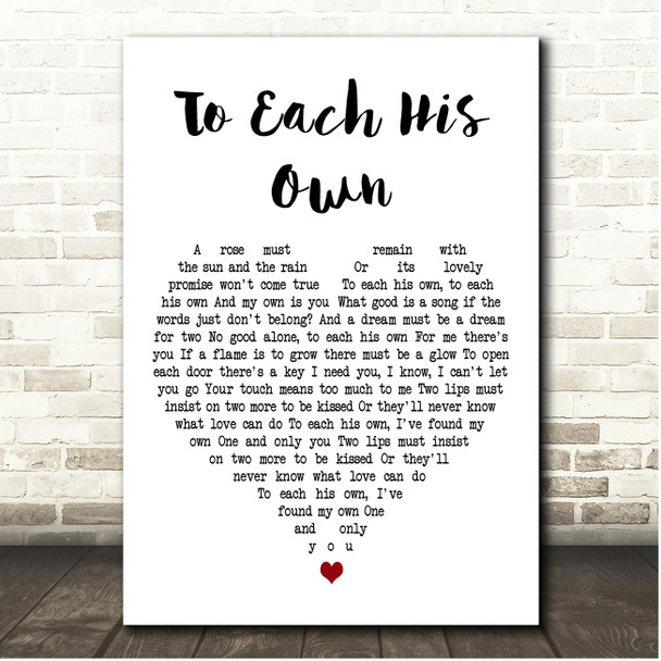 Eddy Howard To Each His Own White Heart Song Lyric Print