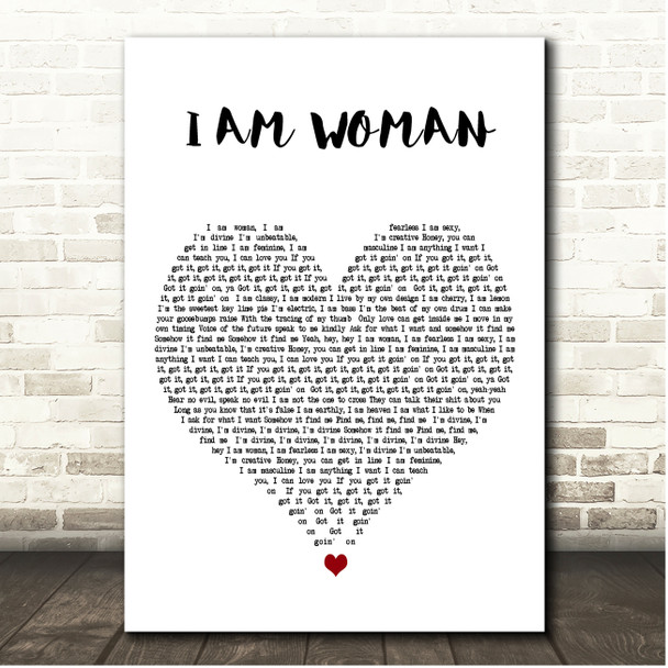 Emmy Meli I AM WOMAN White Heart Song Lyric Print