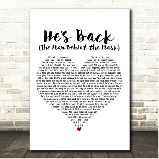 Alice Cooper Hes Back (The Man Behind the Mask) White Heart Song Lyric Print