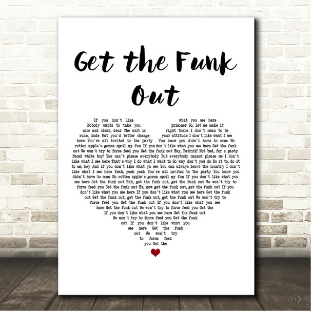 Extreme Get the Funk Out White Heart Song Lyric Print
