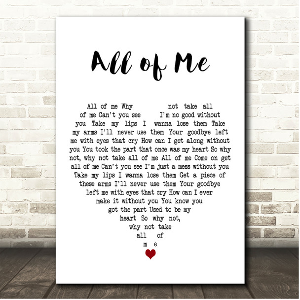 Frank Sinatra All of Me White Heart Song Lyric Print