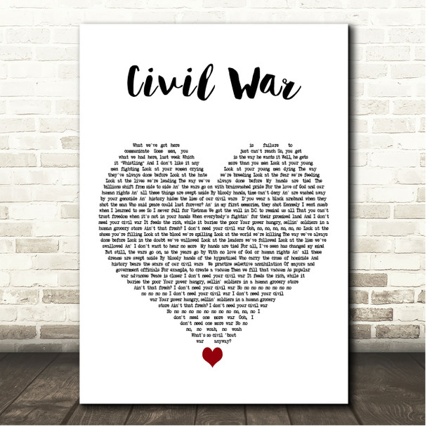 Guns N Roses Civil War White Heart Song Lyric Print