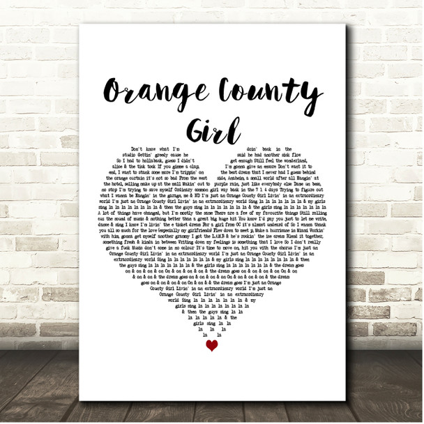 Gwen Stefani Orange County Girl White Heart Song Lyric Print