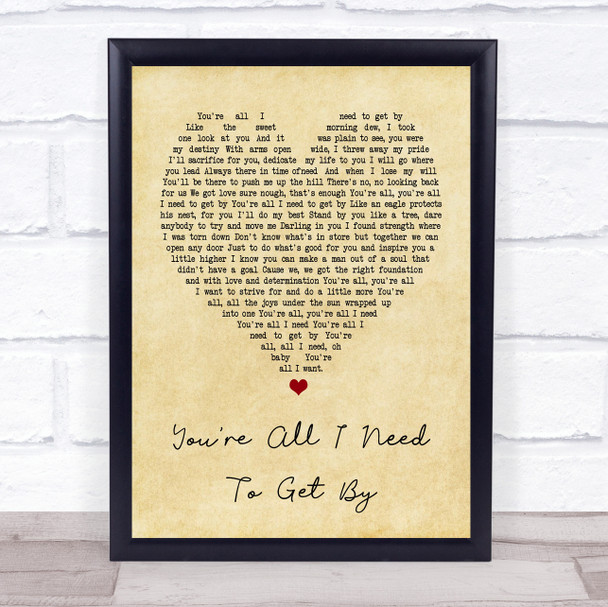 Marvin Gaye You're All I Need To Get By Vintage Heart Song Lyric Print