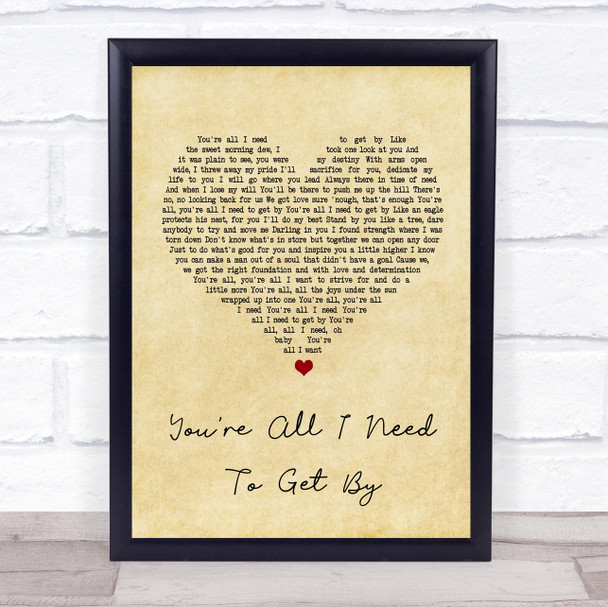 Marvin Gaye You're All I Need To Get By Vintage Heart Song Lyric Quote Print
