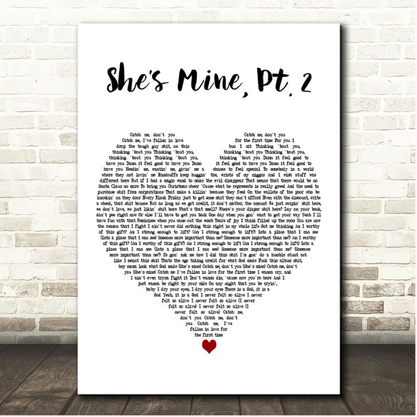J. Cole Shes Mine, Pt. 2 White Heart Song Lyric Print