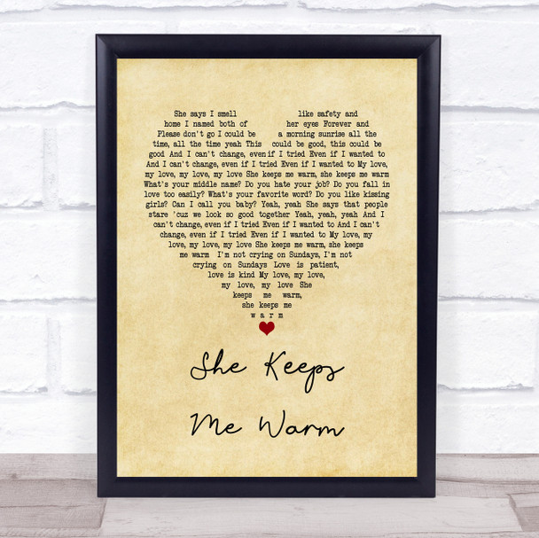 Mary Lambert She Keeps Me Warm Vintage Heart Song Lyric Quote Print