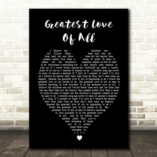 Whitney Houston Greatest Love Of All Black Heart Song Lyric Quote Print