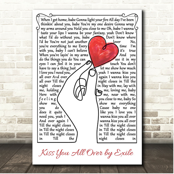 Exile (Band) Kiss You All Over Line Art Hand & Heart Song Lyric Print