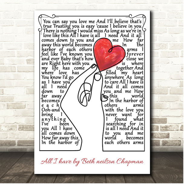 Beth Nielsen Chapman All I Have Line Art Hand & Heart Song Lyric Print