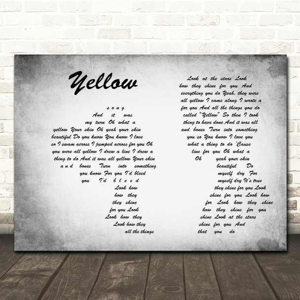Coldplay Yellow Grey Landscape Man & Lady Song Lyric Print