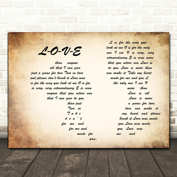 Nat King Cole L-O-V-E Landscape Man & Lady Song Lyric Print