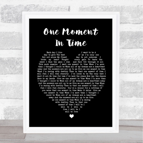 Whitney Houston One Moment In Time Black Heart Song Lyric Quote Print