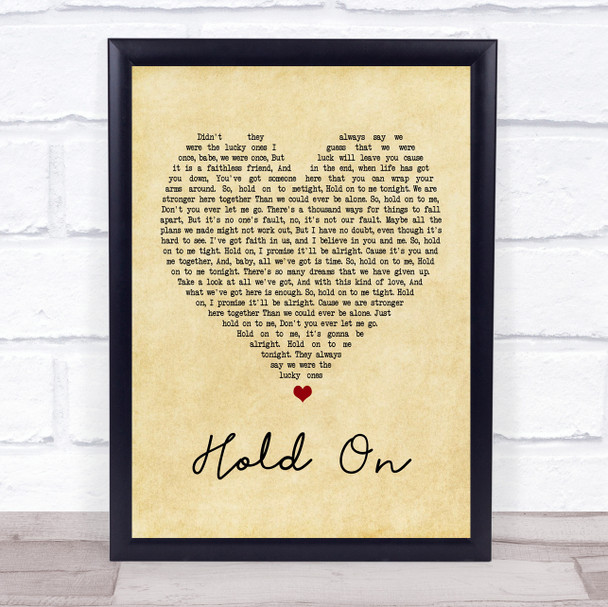 Michael Buble Hold On Vintage Heart Song Lyric Quote Print