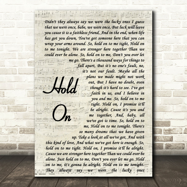 Michael Buble Hold On Vintage Script Song Lyric Quote Print