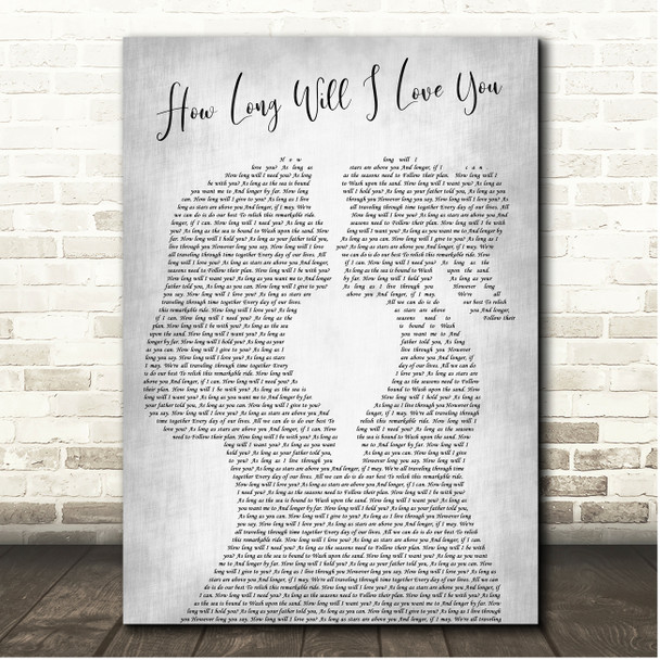 Ellie Goulding How Long Will I Love You Grey Lesbian Plain Couple Song Lyric Print