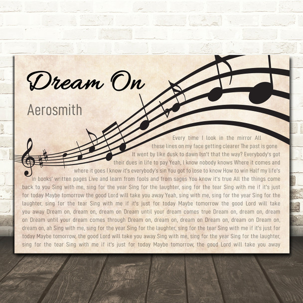 Aerosmith Dream On Landscape Wavy Music Notes Song Lyric Print