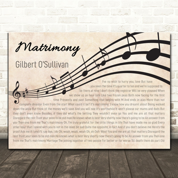 Gilbert OSullivan Matrimony Landscape Wavy Music Notes Song Lyric Print