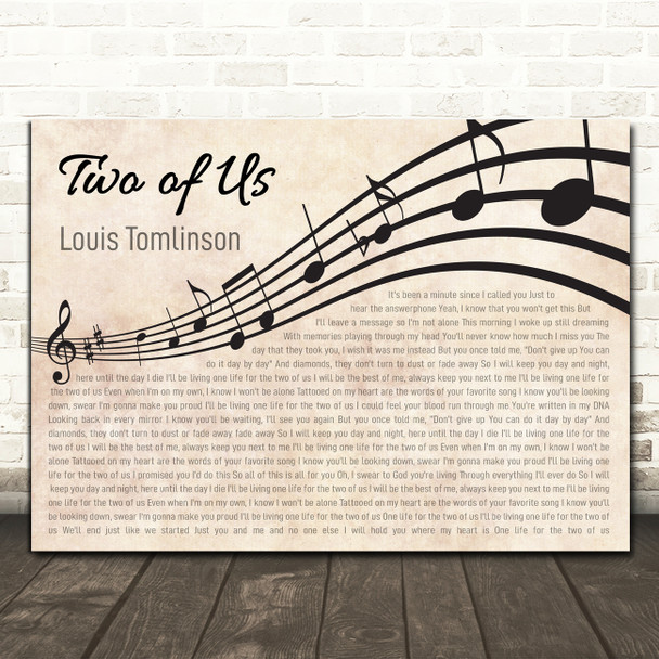 Louis Tomlinson Two of Us Landscape Wavy Music Notes Song Lyric Print