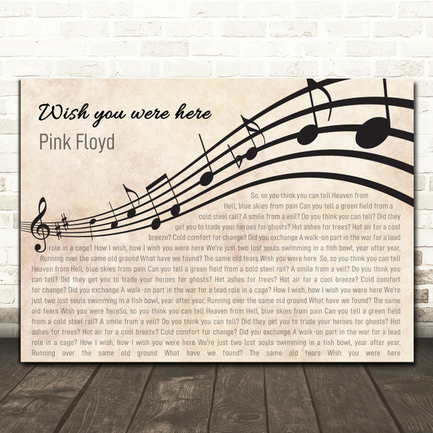 Pink Floyd Wish You Were Here Landscape Wavy Music Notes Song Lyric Print