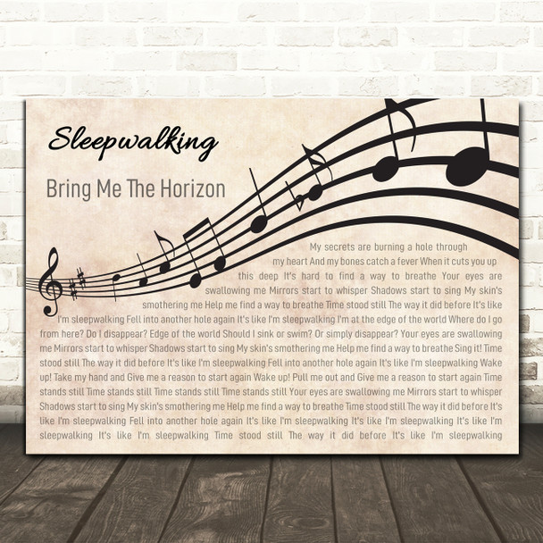 Bring Me The Horizon Sleepwalking Landscape Wavy Music Notes Song Lyric Print