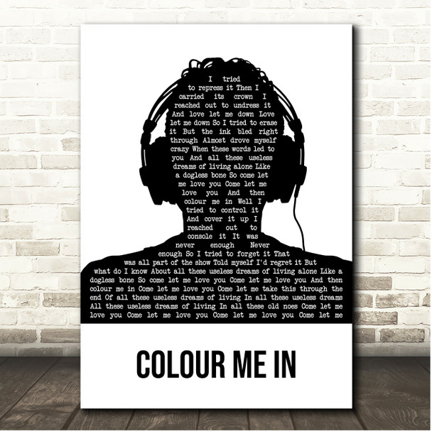 Damien Rice Colour Me In Black & White Man Headphones Song Lyric Print