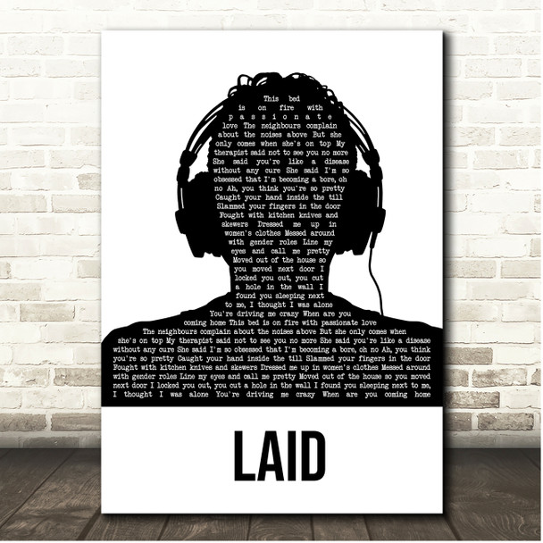 James Laid Black & White Man Headphones Song Lyric Print