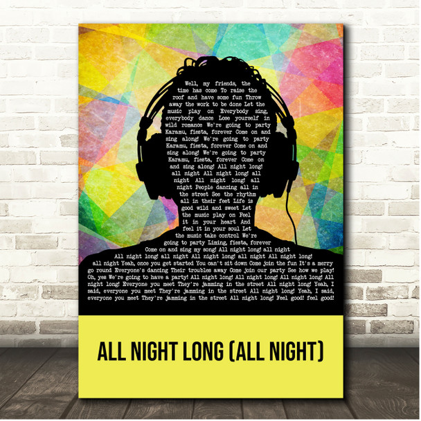 Lionel Richie All Night Long (All Night) Multicolour Man Headphones Song Lyric Print