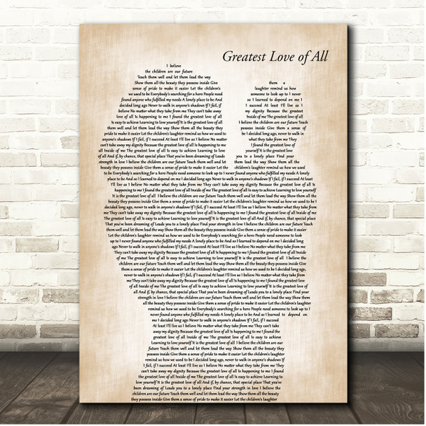 Whitney Houston Greatest Love of All Mother & Baby Song Lyric Print