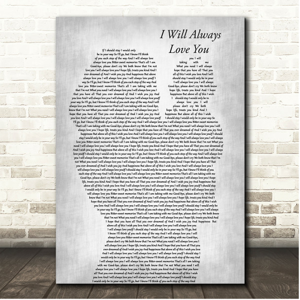 Dolly Parton I Will Always Love You Mother & Baby Grey Song Lyric Print