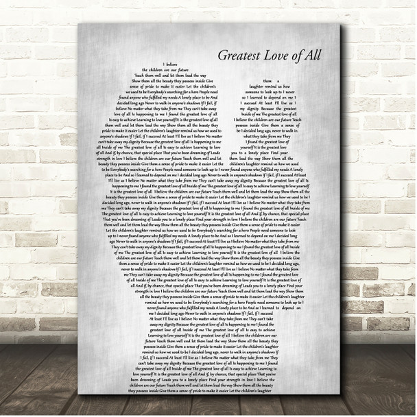 Whitney Houston Greatest Love of All Mother & Baby Grey Song Lyric Print