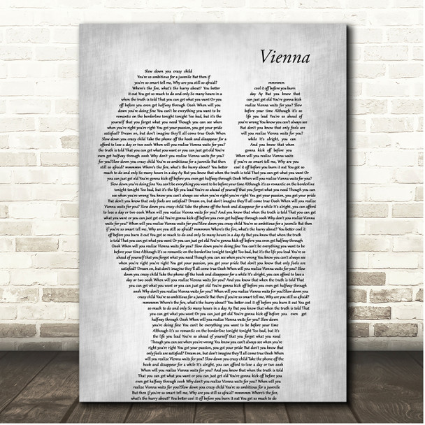 Billy Joel Vienna Mother & Baby Grey Song Lyric Print