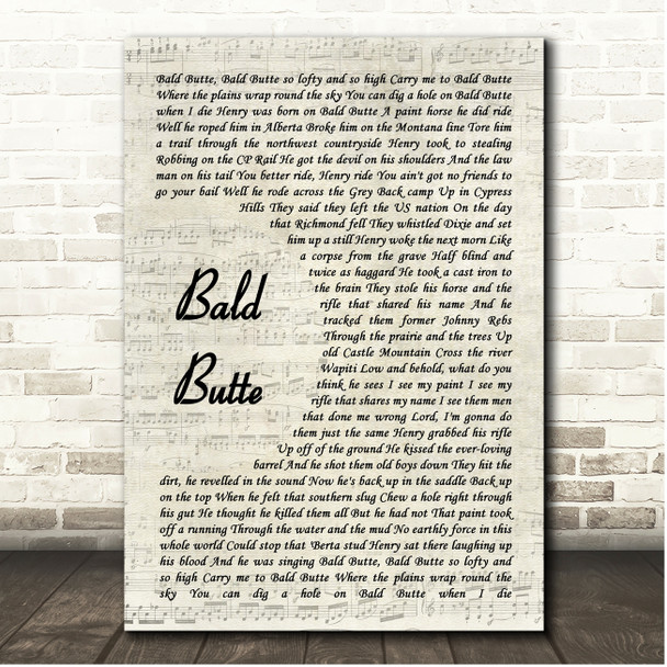 Colter Wall Bald Butte Vintage Script Song Lyric Print