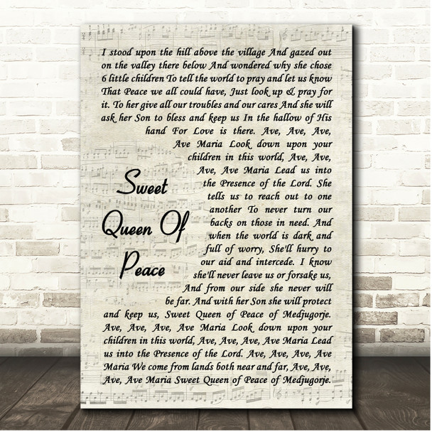 Daniel ODonnell Sweet Queen Of Peace Vintage Script Song Lyric Print
