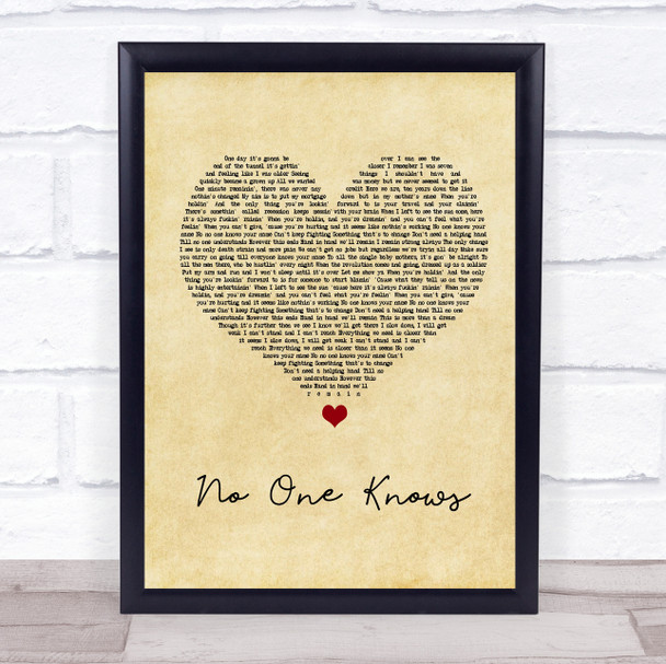 N-Dubz No One Knows Vintage Heart Song Lyric Quote Print