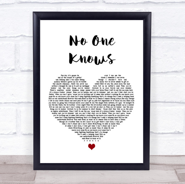 N-Dubz No One Knows White Heart Song Lyric Quote Print