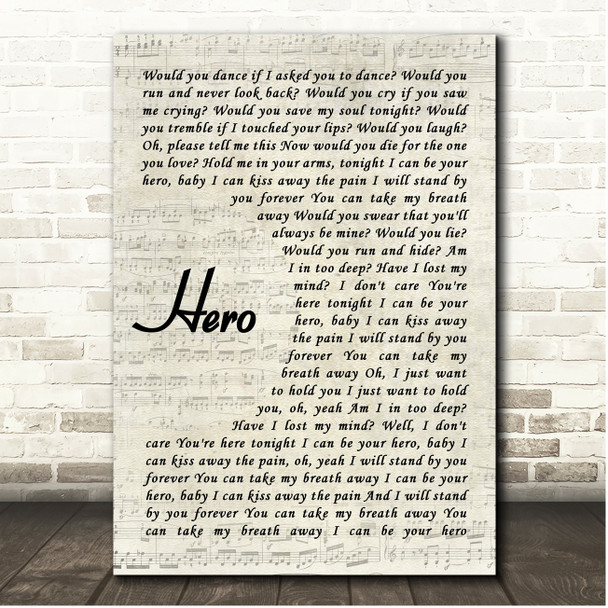 Enrique Iglesias Hero Vintage Script Song Lyric Print