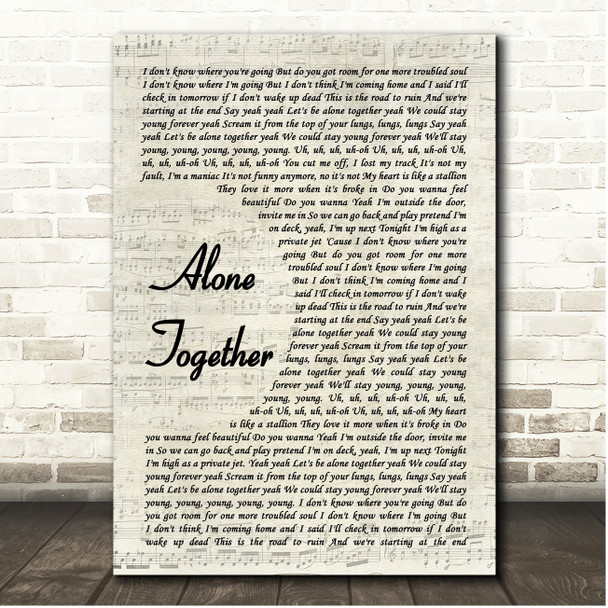 Fall Out Boy Alone Together Vintage Script Song Lyric Print