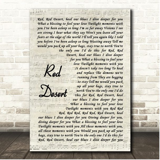 5 Seconds Of Summer Red Desert Vintage Script Song Lyric Print