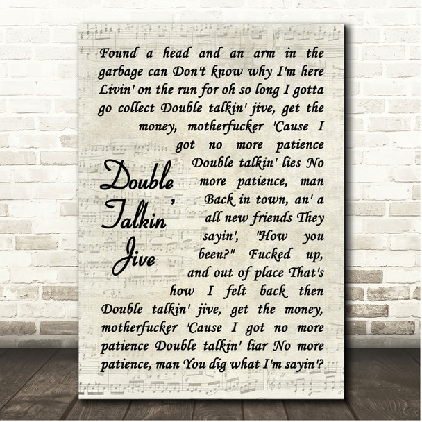 Guns N Roses Double Talkin Jive Vintage Script Song Lyric Print