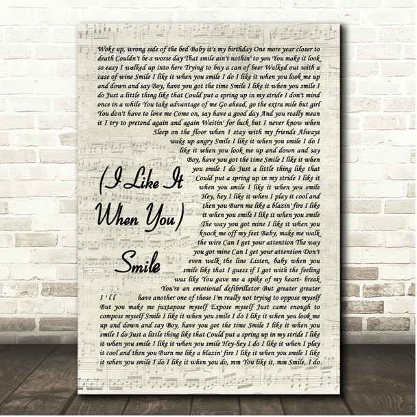 Harry Connick, Jr. (I Like It When You) Smile Vintage Script Song Lyric Print