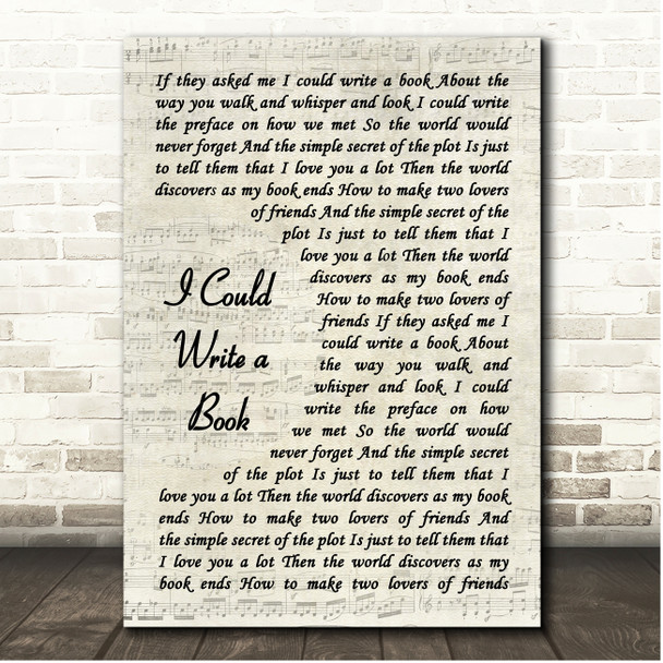Harry Connick, Jr. I Could Write a Book Vintage Script Song Lyric Print