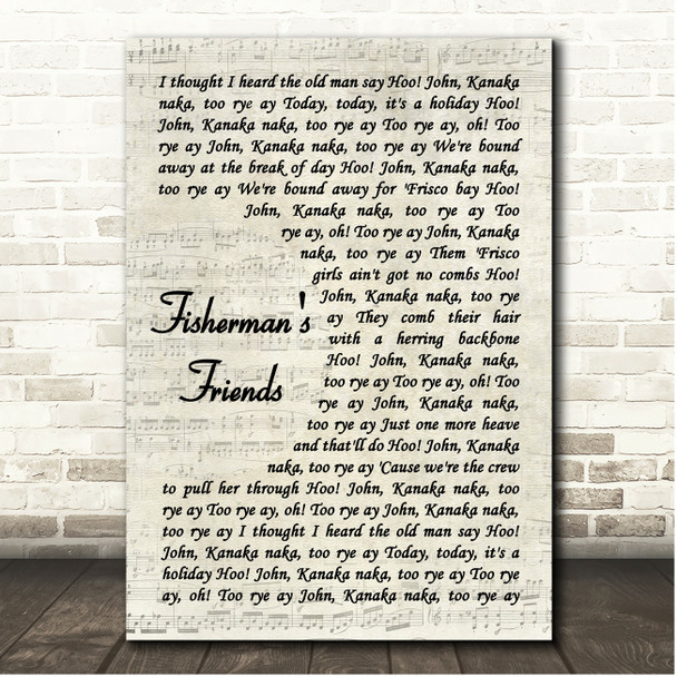 John Kanaka Fisherman's Friends Vintage Script Song Lyric Print